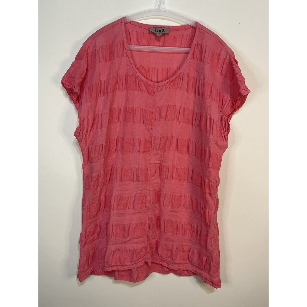 Flax Feather Tee Sz Small Watermelon Linen Cotton Blend Lagenlook Short Sleeve - Picture 3 of 10